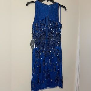 Blue halter beaded cocktail dress, with with tags